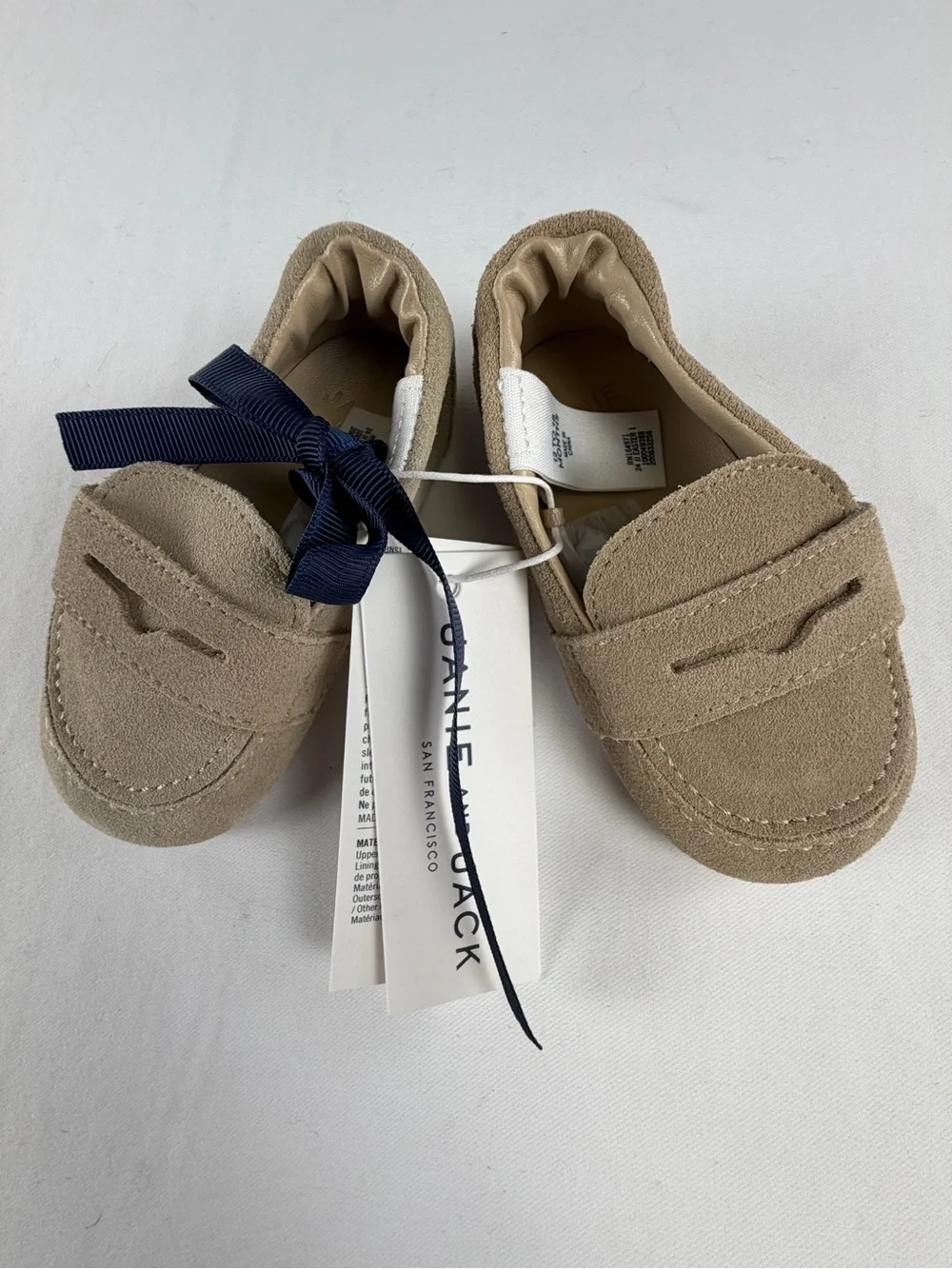 Janie and Jack Light Beige Suede-Look Baby Penny Loafers 12 - 18 months